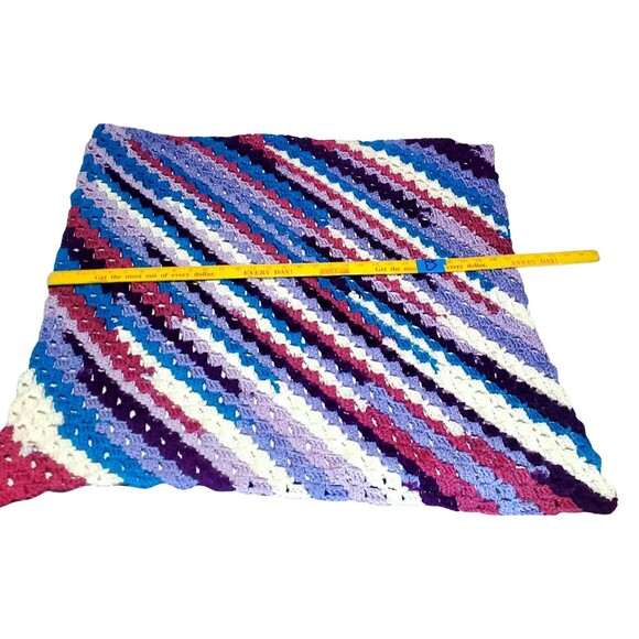 Handmade C2C Crochet Baby Blanket 30x30 Purple Blue White Lap Throw Gift - Picture 8 of 10